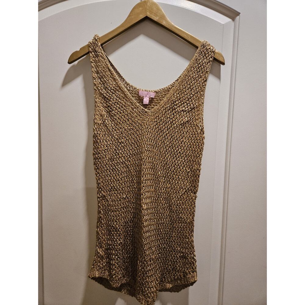 Lilly Pulitzer Medium Bold Gold Gina Sleeveless Sweater Open Knit Metallic M